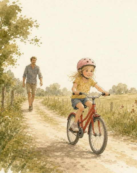 Tekening bij leren fietsen